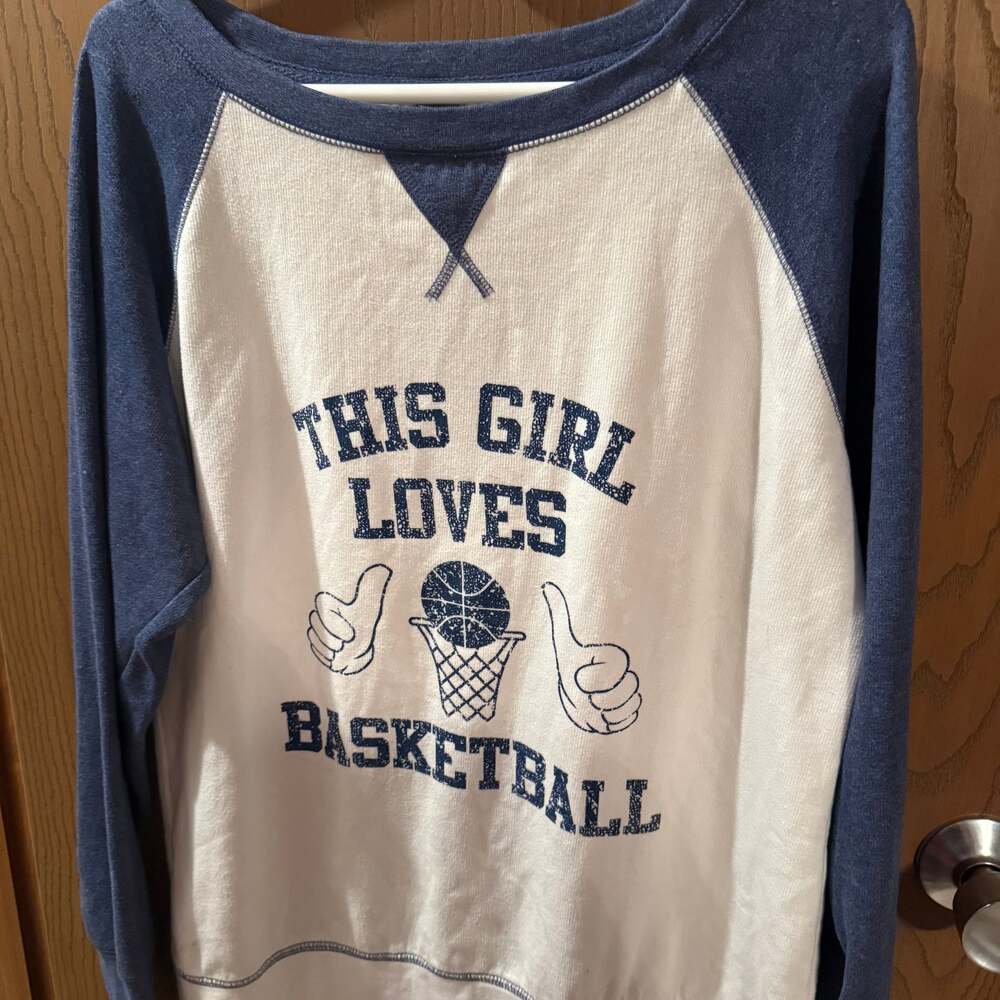 Basketball Fan Raglan Sweatshirt - "This Girl Loves Basketball" - Blue & White